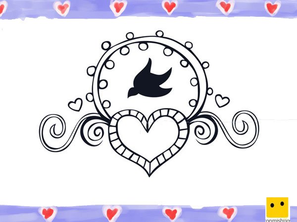 Dibujo de un corazón y una paloma para niños