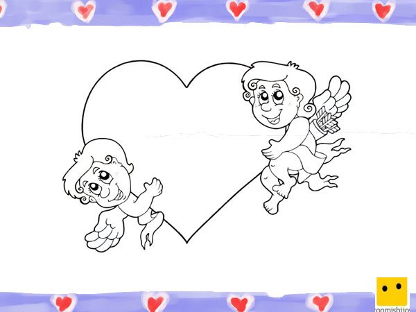 Dibujo de ángeles con un corazón para niños