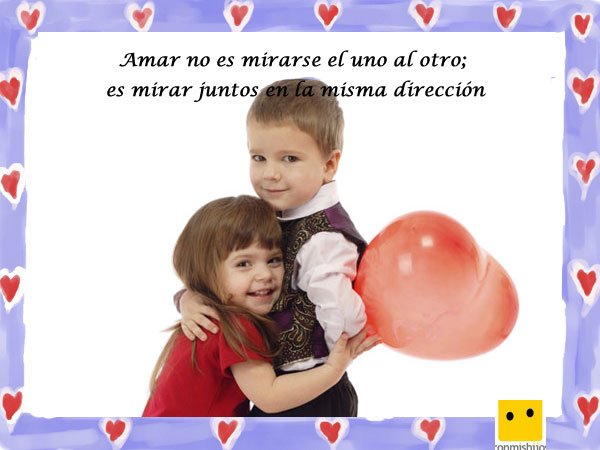 Frases de amor. Imagen de niños con un globo corazón