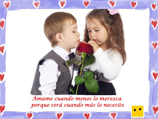 Frases de amor. Imagen de niños con una rosa