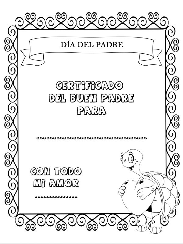 Dibujos para colorear. Certificado Día del Padre