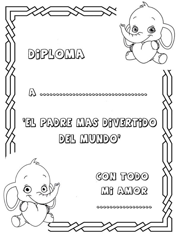 Dibujos para colorear. Diploma al papá más divertido