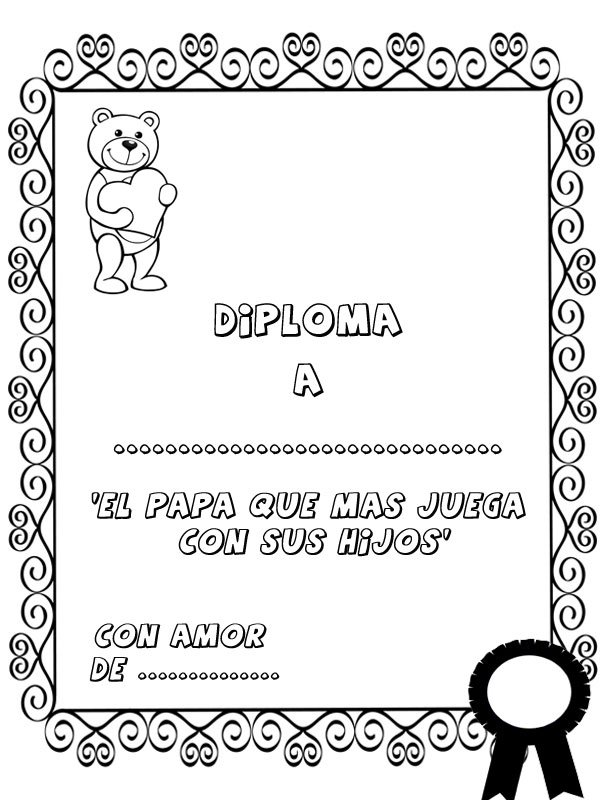 Dibujos para colorear. Diploma al padre que más juega