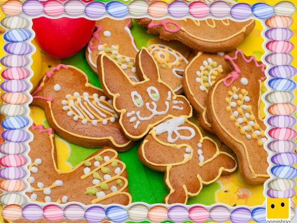 Decoración de galletas de Pascua. Conejos y gallos