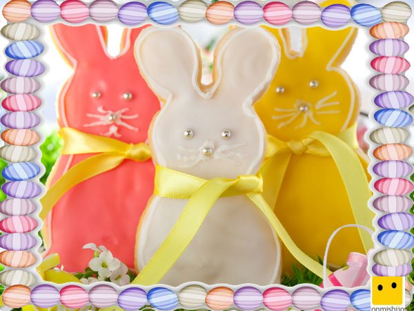 Decoración de galletas de Pascua. Conejos con lazos