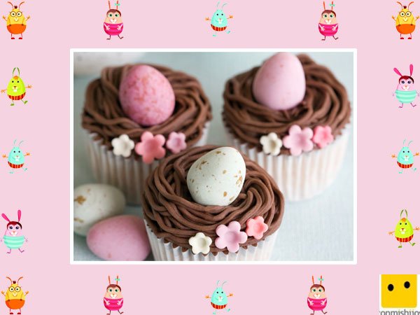 Decoración de muffins de Pascua. Huevos con chocolate