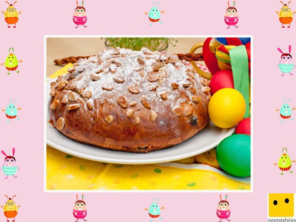 Decoración de tartas de pascua. Pastel con almendras