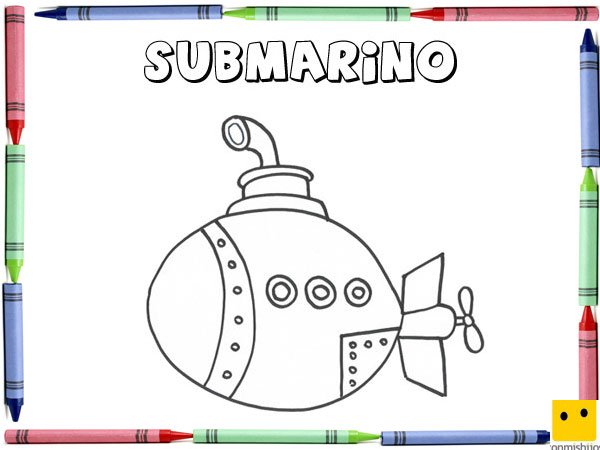 Dibujo para colorear con los niños de un submarino