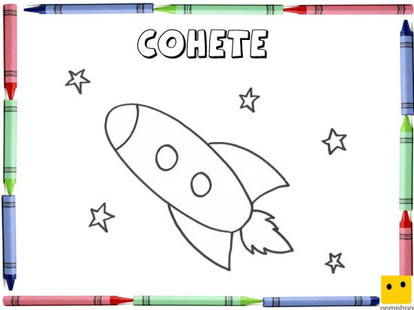 Dibujo para colorear con los niños de un cohete