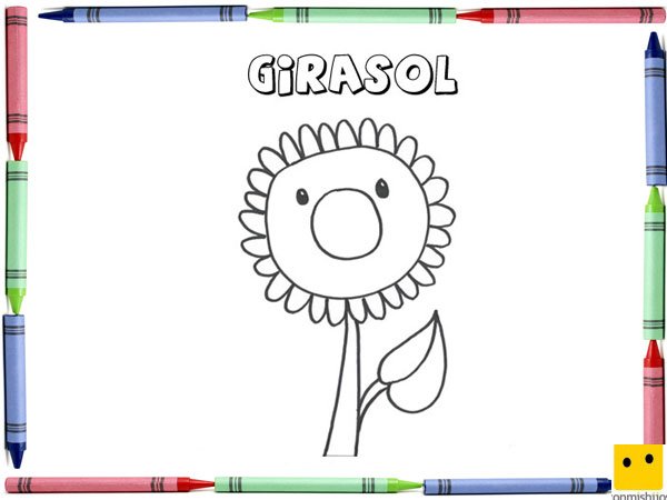Dibujo para colorear con los niños de un girasol