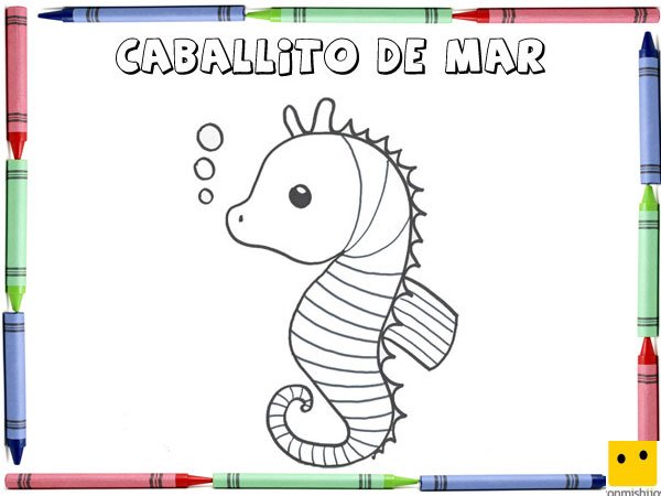 Dibujo para colorear con los niños de un caballito de mar