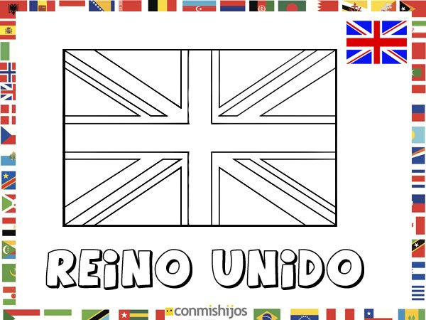 Bandera de Reino Unido. Dibujos de banderas para pintar