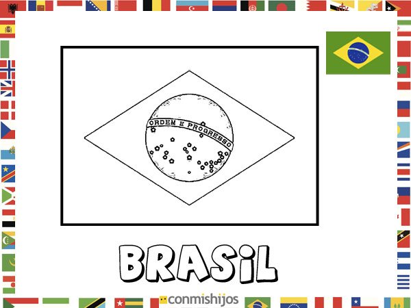 Bandera de Brasil. Dibujos de banderas para pintar