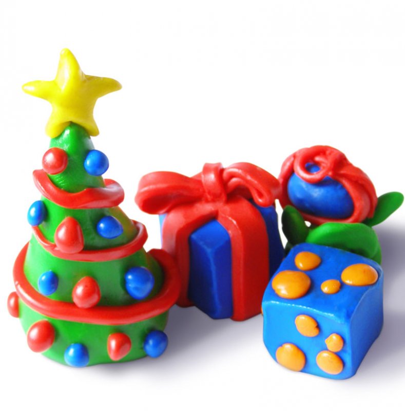 Árbol y regalos de Navidad de plastilina