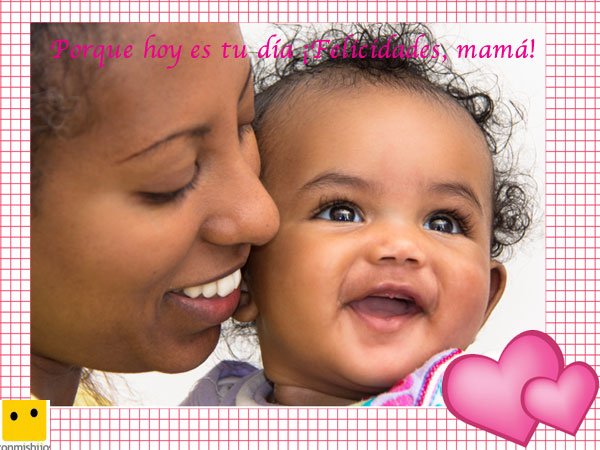 Postales del Día de la Madre. Bebé y su mamá sonriendo