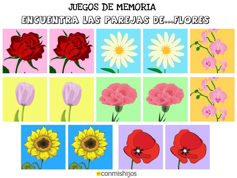 Juegos de memoria. Encuentra las parejas de flores