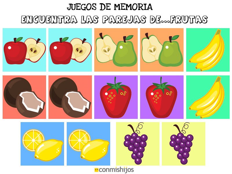 Juegos de memoria. Encuentra las parejas de frutas