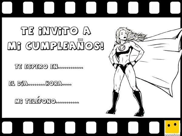 Tarjetas de invitación de cumpleaños con dibujos de heroínas de cómic