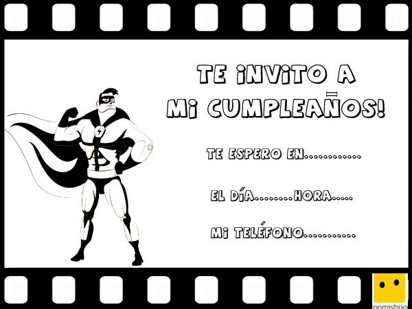 Invitaciones infantiles de cumpleaños con dibujos de películas de superhéroes