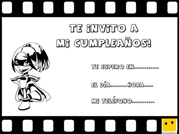 Invitaciones de cumpleaños con un dibujo de niña heroína