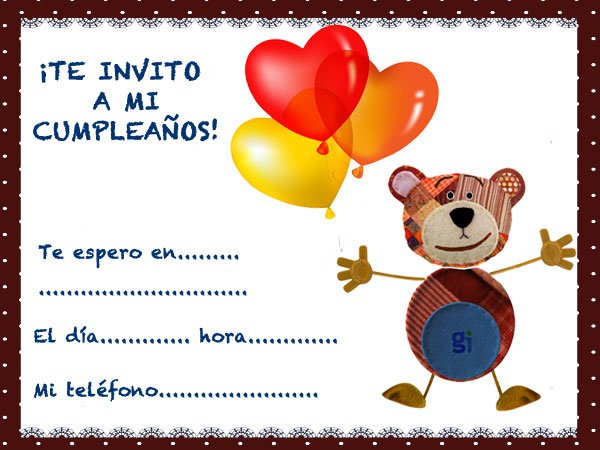 Invitaciones de cumpleaños para niños del Oso Traposo con globos