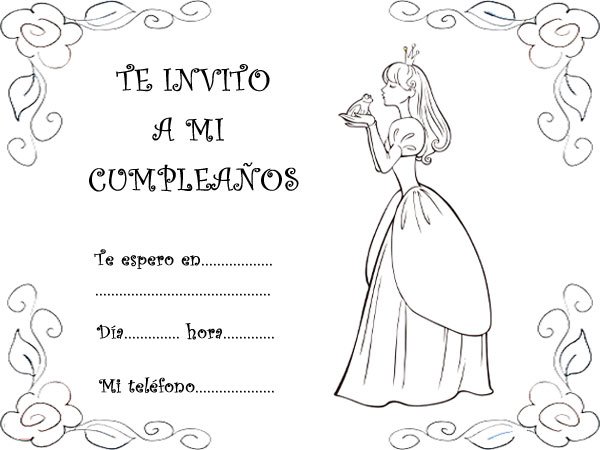 Invitación de cumpleaños con imágenes de princesas