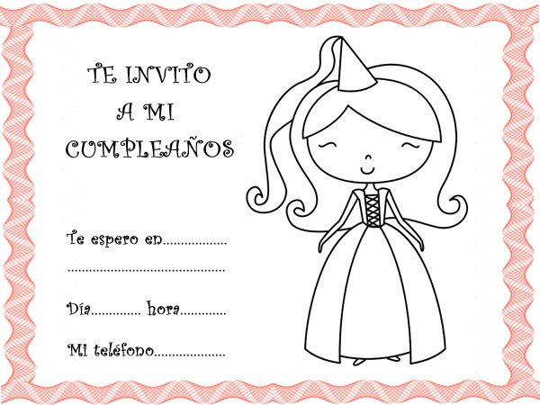 Invitación para fiestas de Cumpleaños con dibujos de princesas de cuento