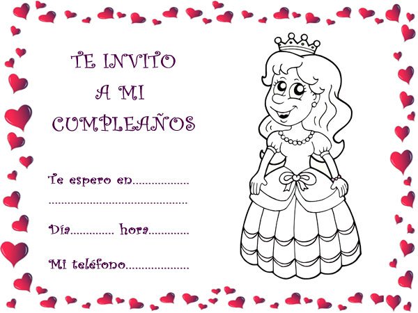 Tarjetas de invitación de cumpleaños infantiles caseras con princesas