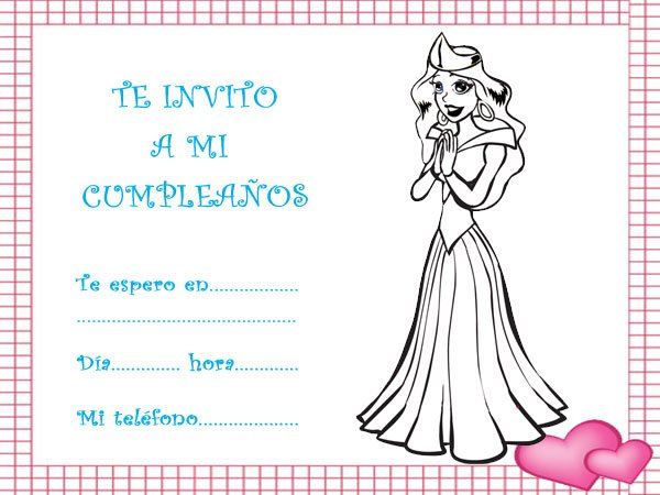 Invitaciones de cumpleaños con dibujos para imprimir de princesas