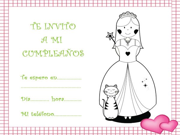 Invitación de cumpleaños con imágenes de princesas de fantasía