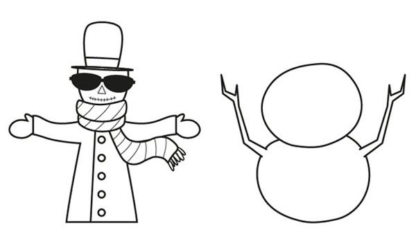 Espantapájaros y muñeco de nieve: dibujo para colorear e imprimir