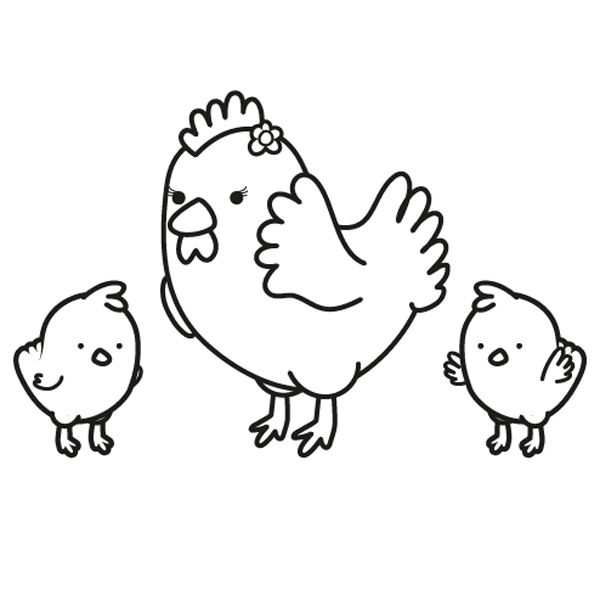 Gallina con sus pollitos: dibujo para colorear e imprimir