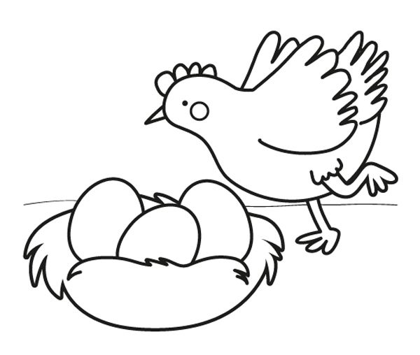 Gallina con huevos de Pascua: dibujo para colorear e imprimir