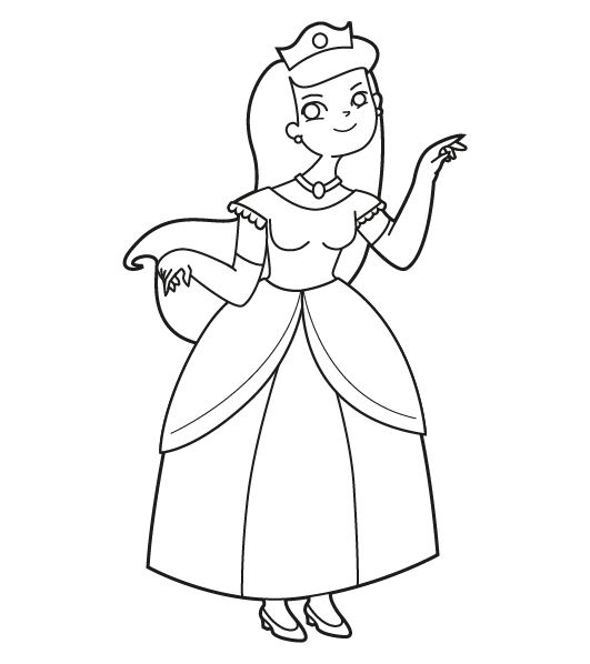 Princesa feliz: dibujo para colorear e imprimir