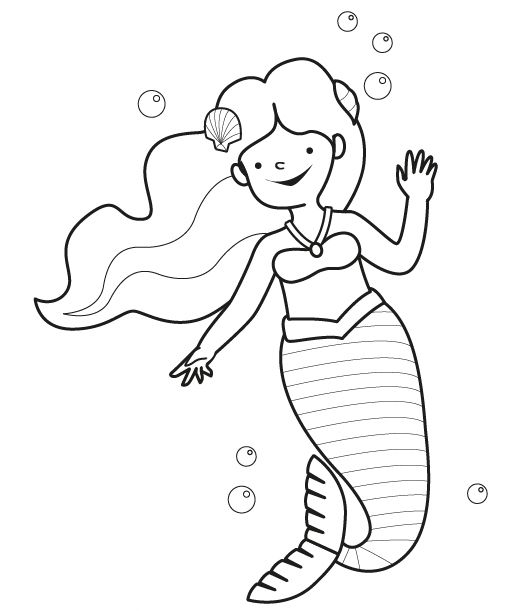 Pequeña sirena: dibujo para imprimir y colorear