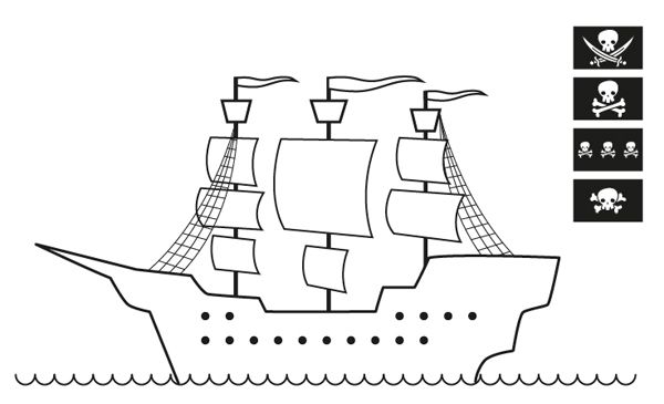 Barco pirata sin bandera: dibujo para colorear e imprimir