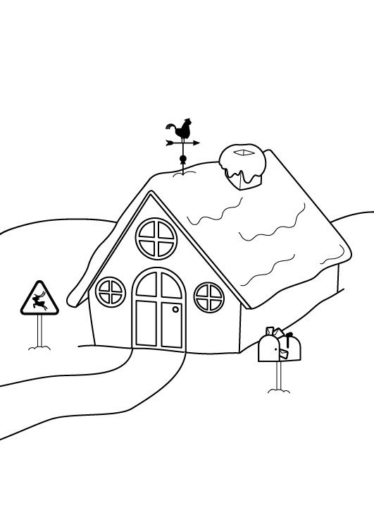 La casa de Papá Noel: dibujo para imprimir y colorear