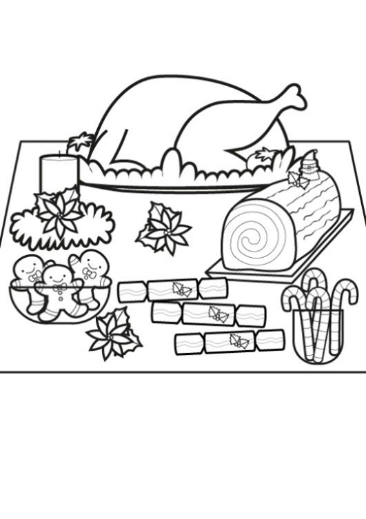 Mesa de Nochebuena: dibujo para imprimir y colorear