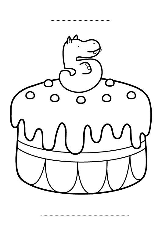 Tarta de cumpleaños 5 años: dibujo para colorear e imprimir