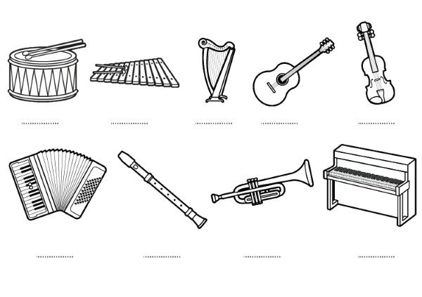 Instrumentos musicales: dibujos para colorear e imprimir