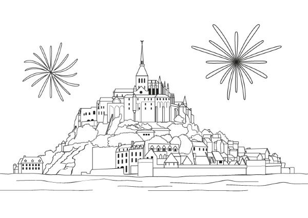Mont Saint Michel: dibujo para colorear e imprimir
