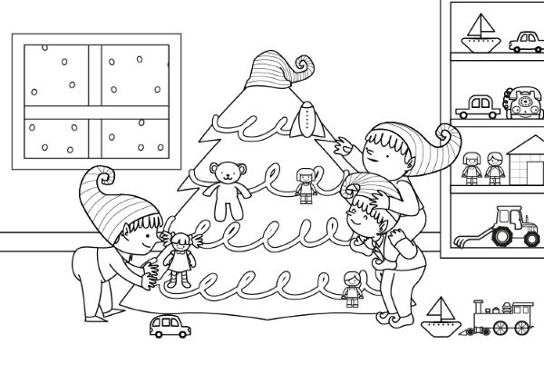 Duendes de Papá Noel: dibujo para colorear e imprimir