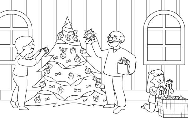 El árbol de Navidad de los abuelos: dibujo para colorear e imprimir