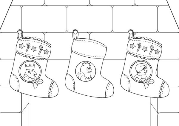 Calcetines de Navidad de los Reyes Magos: dibujo para colorear e imprimir