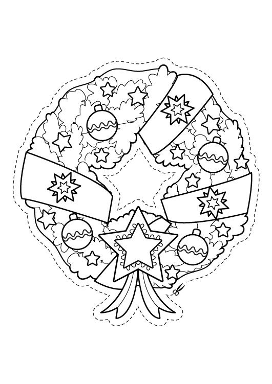 Corona de Navidad para recortar: dibujo para colorear e imprimir