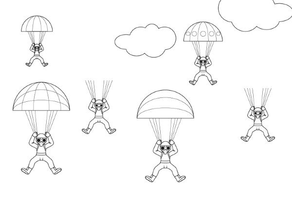 Paracaidistas en el cielo: dibujo para colorear e imprimir