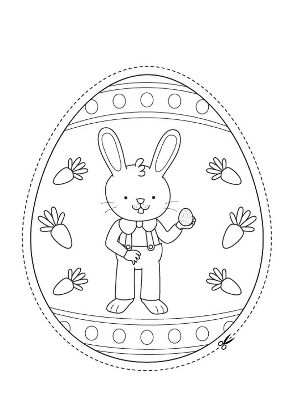 Huevo de Pascua con conejo de Pascua: dibujo para colorear y pintar