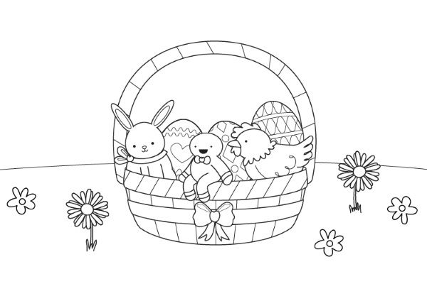 Intruso en cesta de Pascua: dibujo para colorear e imprimir