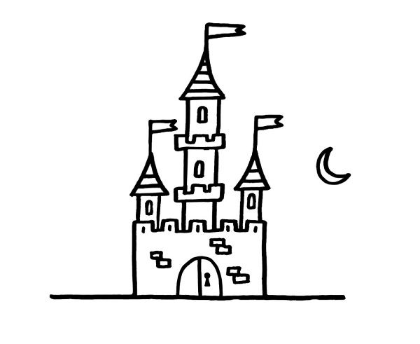 Castillo bajo la luna: dibujo para colorear e imprimir