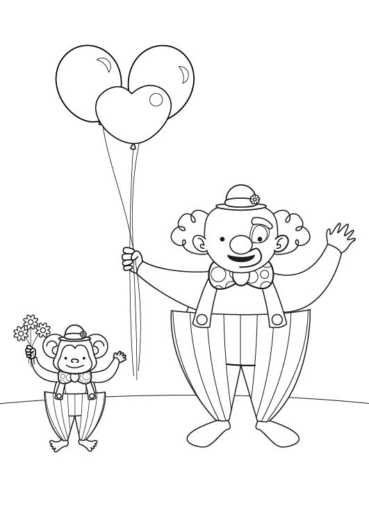 Payaso y mono: dibujo para colorear e imprimir